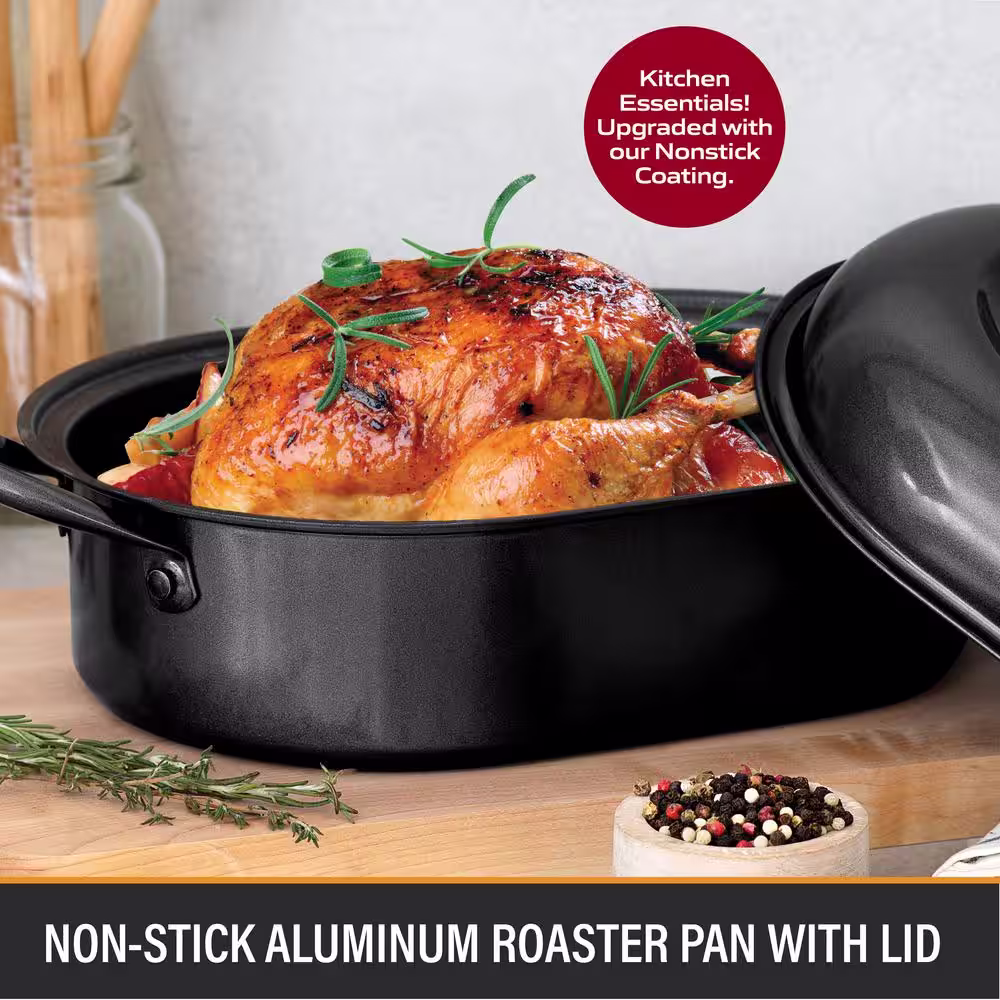 GRANITESTONE 8.8 qt. Aluminum Nonstick Diamond Infused Coating Covered Oval Roasting Pan with Lid