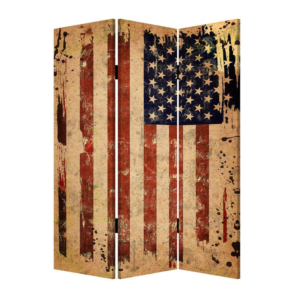 None AMERICAN FLAG 6 ft. Multi-color 3-Panel Room Divider