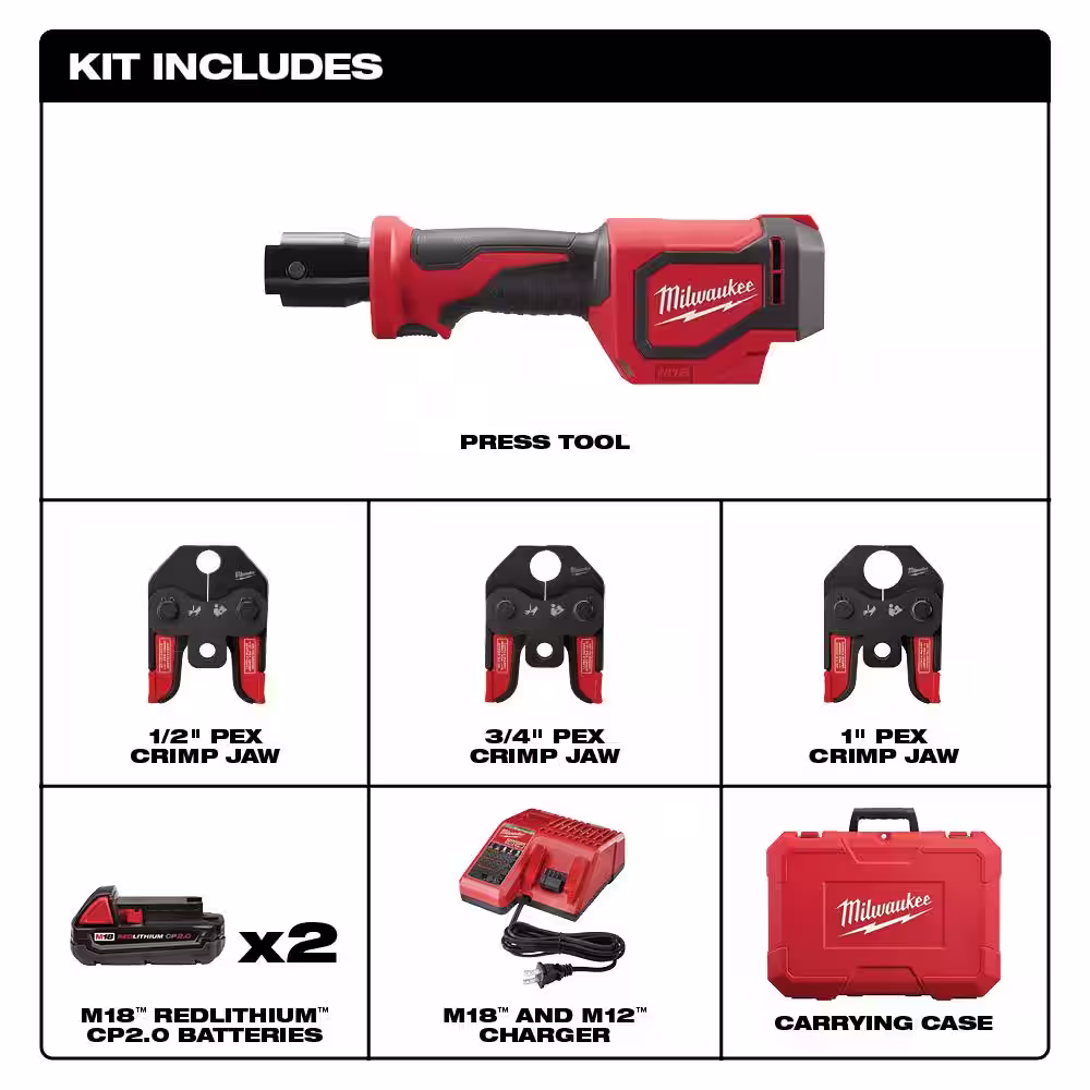 Milwaukee M18 18-Volt Lithium-Ion Cordless Short Throw Press Tool Kit with PEX Crimp Jaws and M18 Oscillating Multi-Tool