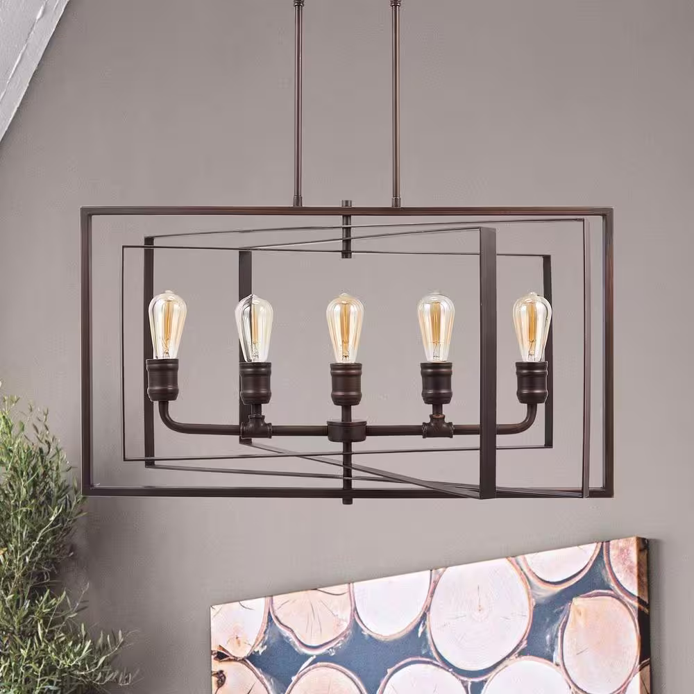Merra 5-Light Antique Bronze Industrial Chandelier with Adjustable Metal Frame