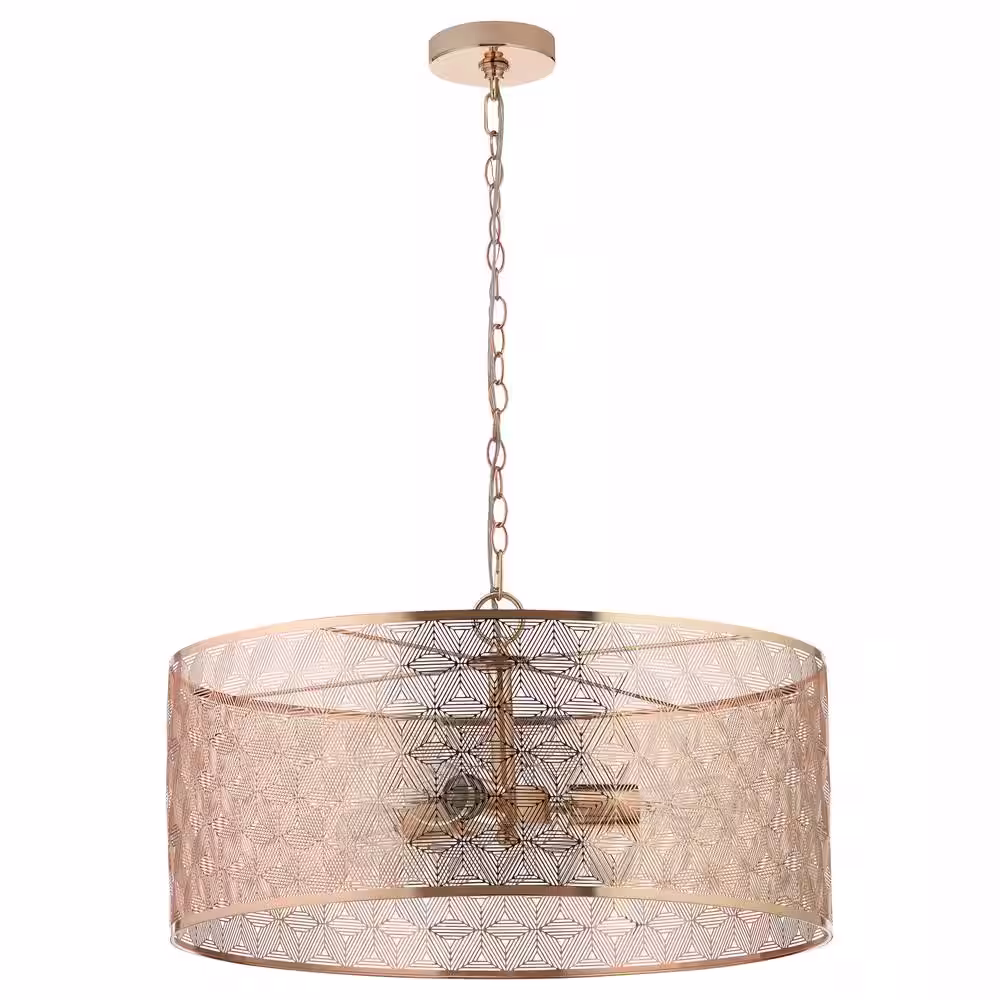 River of Goods Juliet 3-Light Gold Metal Drum-Shade Hanging Chandelier