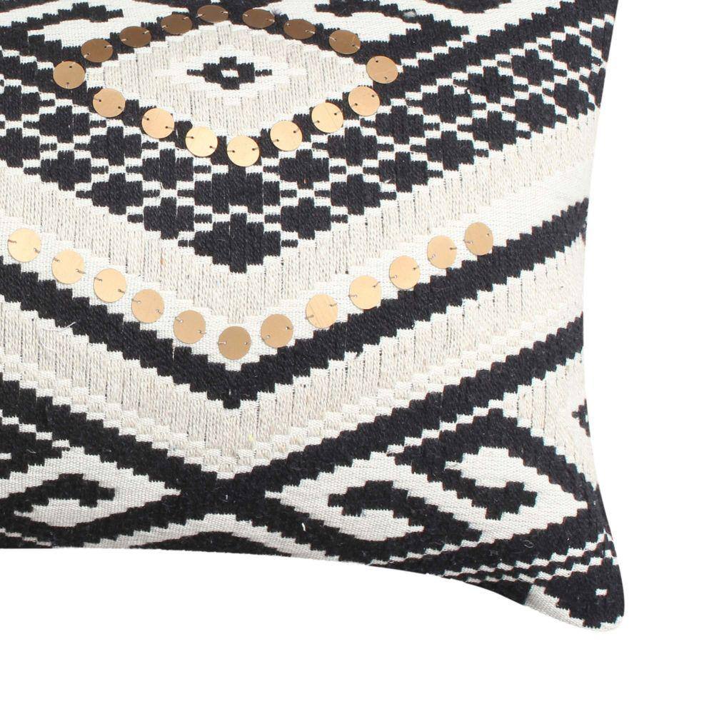 THE URBAN PORT White and Black Cotton Rectangular Handwoven Jacquard Accent Lumbar Throw Pillow (12 in. x 20 in.) (Set of 2)