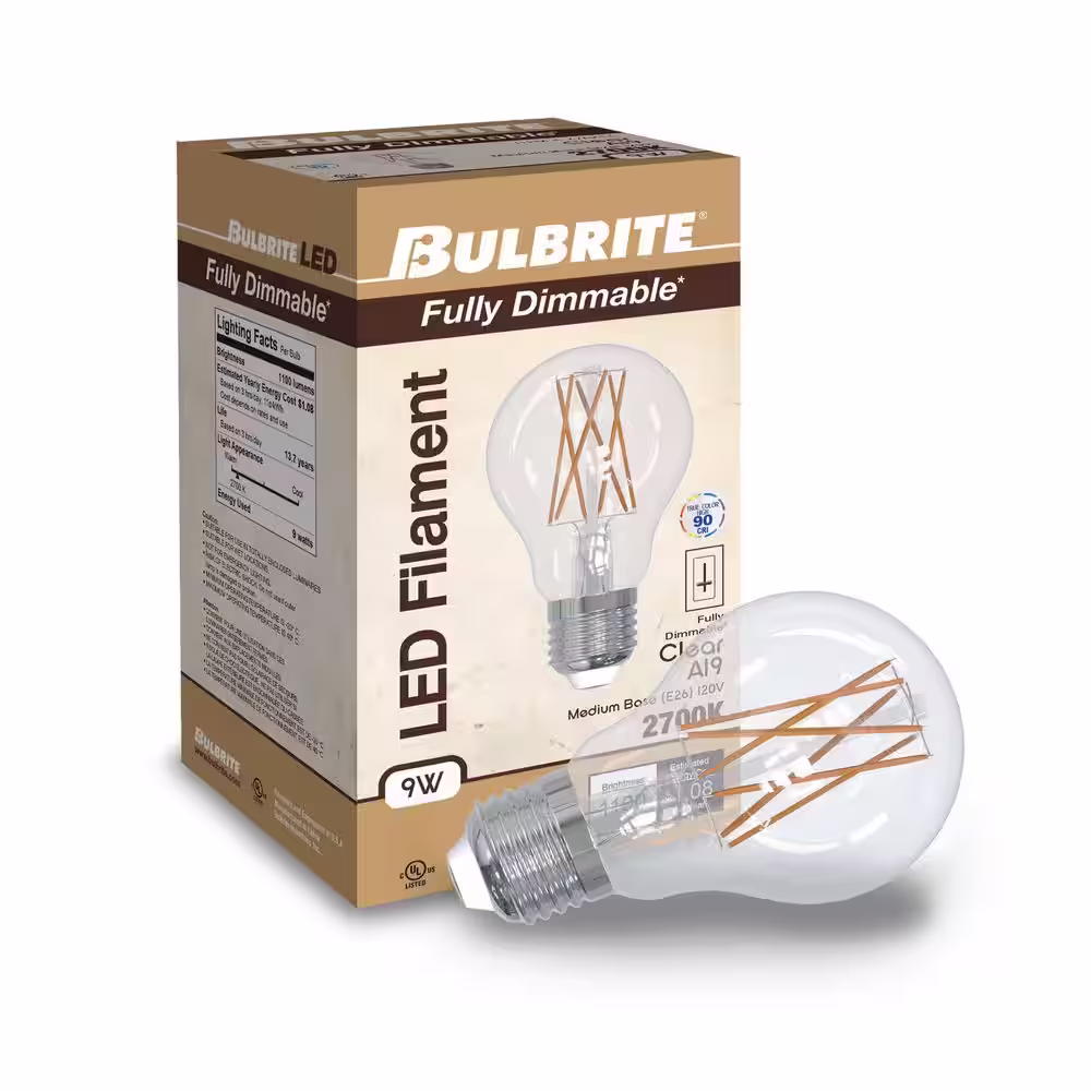 Bulbrite 75-Watt Equivalent A19 Clear Dimmable Edison LED Light Bulb Warm White (2-Pack)
