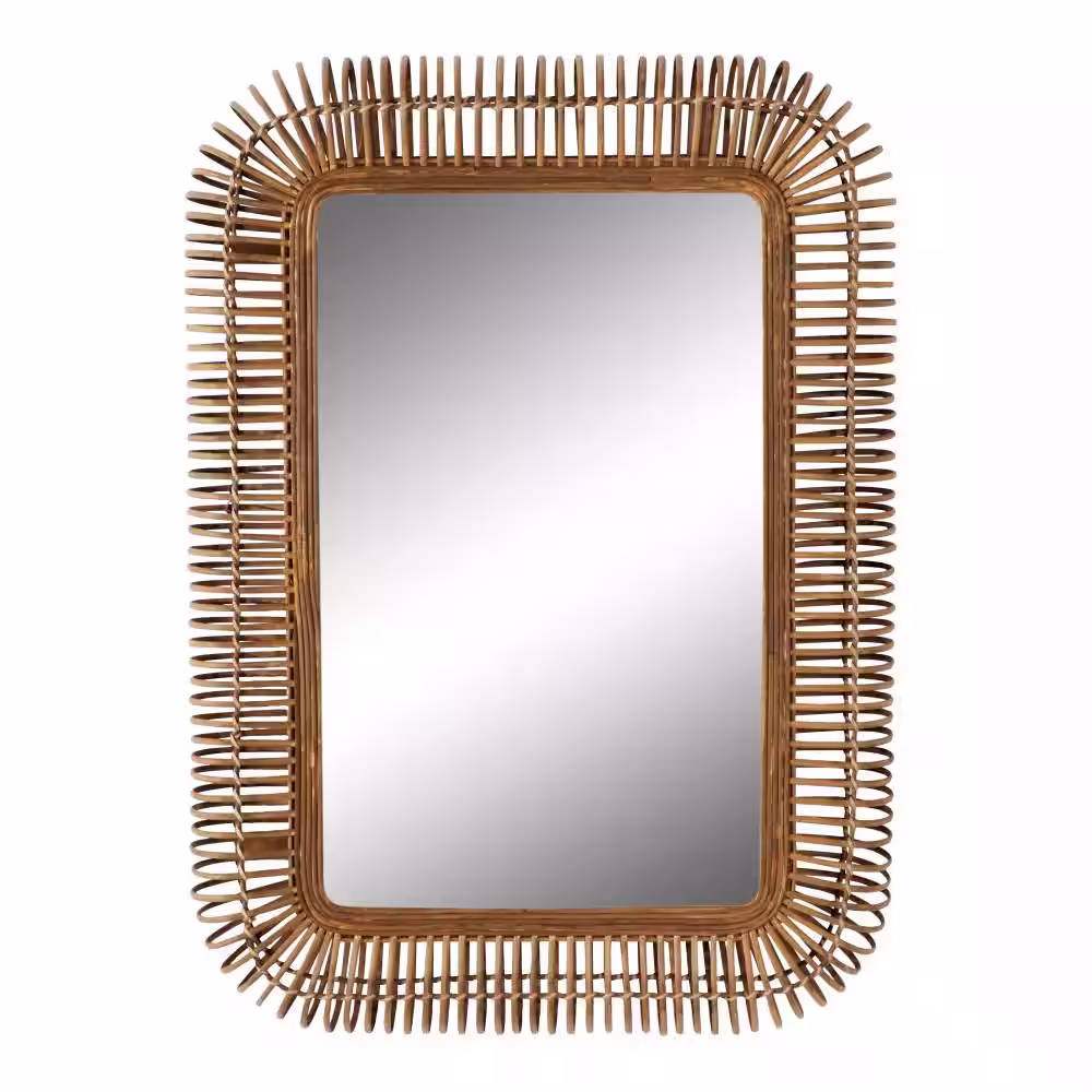 Litton Lane 39 in. x 28 in. Handmade Woven Rectangle Framed Brown Wall Mirror