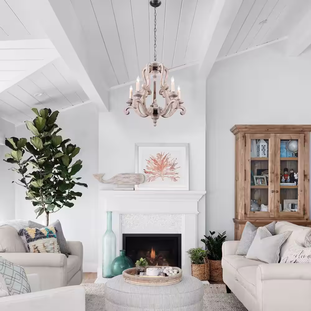 Oaks Aura Buttrio Farmhouse Antique 5-Light Weathered Wood Candle Chandelier with Farmhouse Pendant Lights