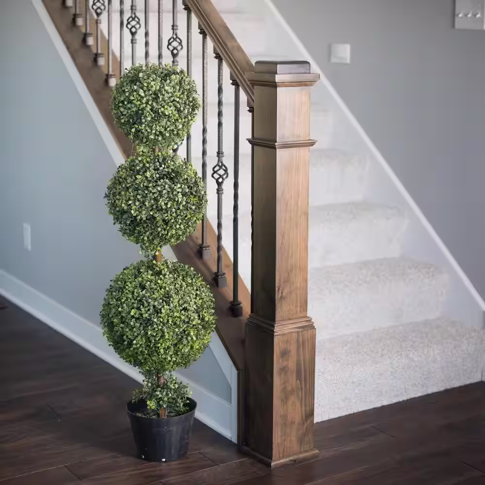 Vickerman 5 ft. Artificial Boxwood Triple Ball Every-day Topiary With Pot UV