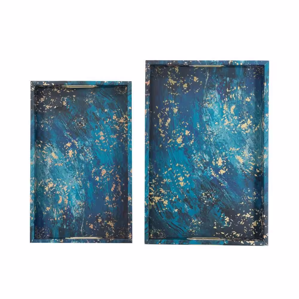 A & B Home Rectangular Decorative Trays with Handles Blue (Set of 2)