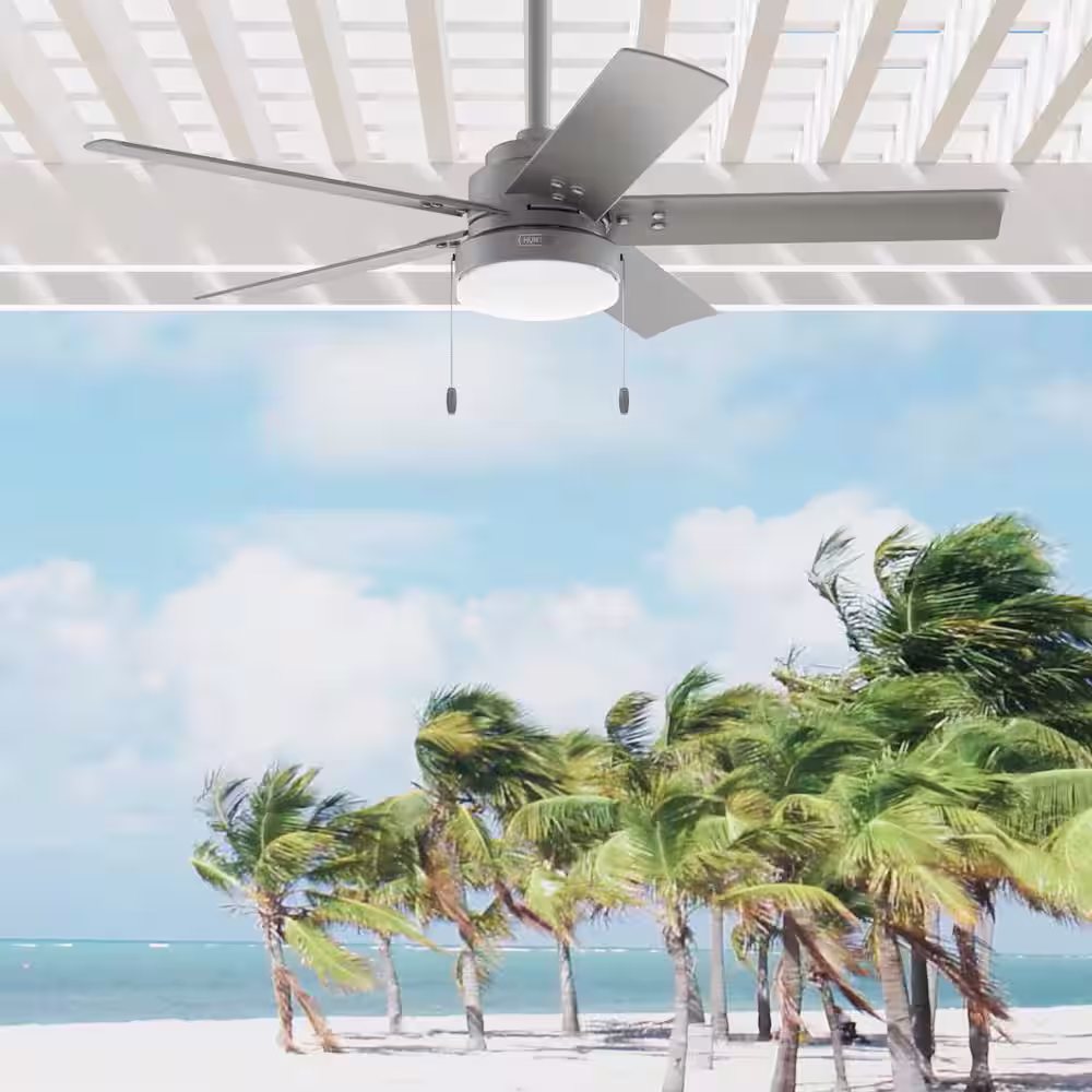 Hunter Sea Point 52 in. Outdoor Matte Silver Ceiling Fan with Light Kit Included