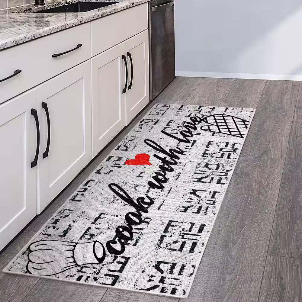 SUSSEXHOME Border Design Gray-Black-Red 20 in. x 59 in. Cotton Kitchen Runner Rug Mat