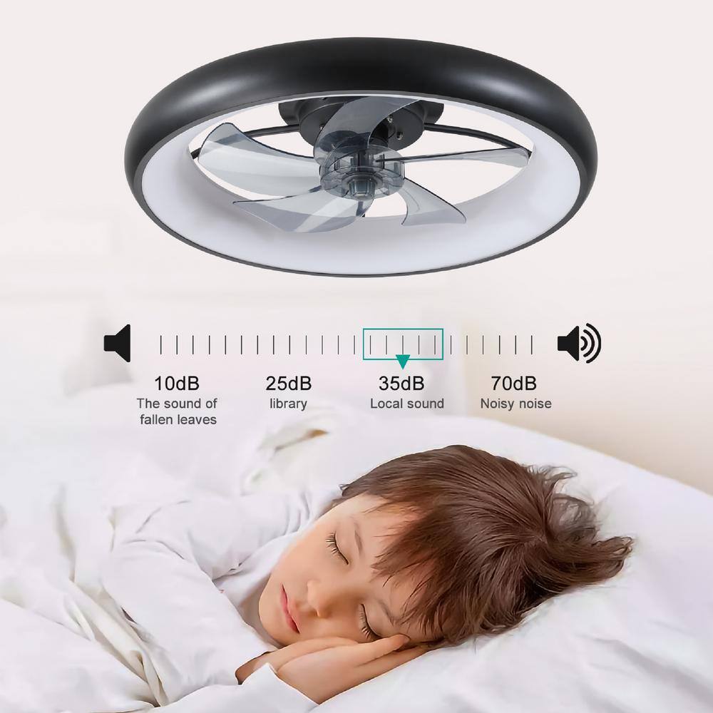 None 21.7 in. LED Indoor Black Smart Ceiling Fan Flush Mount with Remote and APP Control with 3-Colors Dimmable Lighting