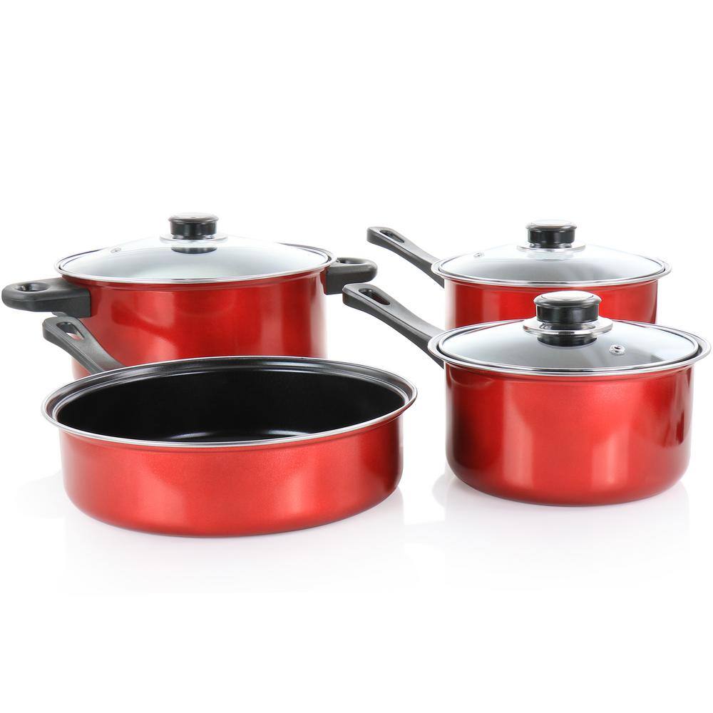 Gibson Cardinal 7-Piece Red Nonstick Steel Cookware Set