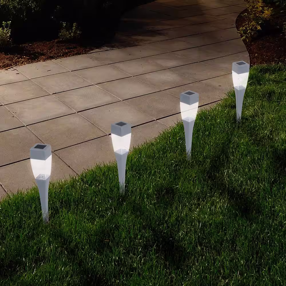 Pure Garden Silver Outdoor Solar Integrated LED Path Lights (24-Pack)