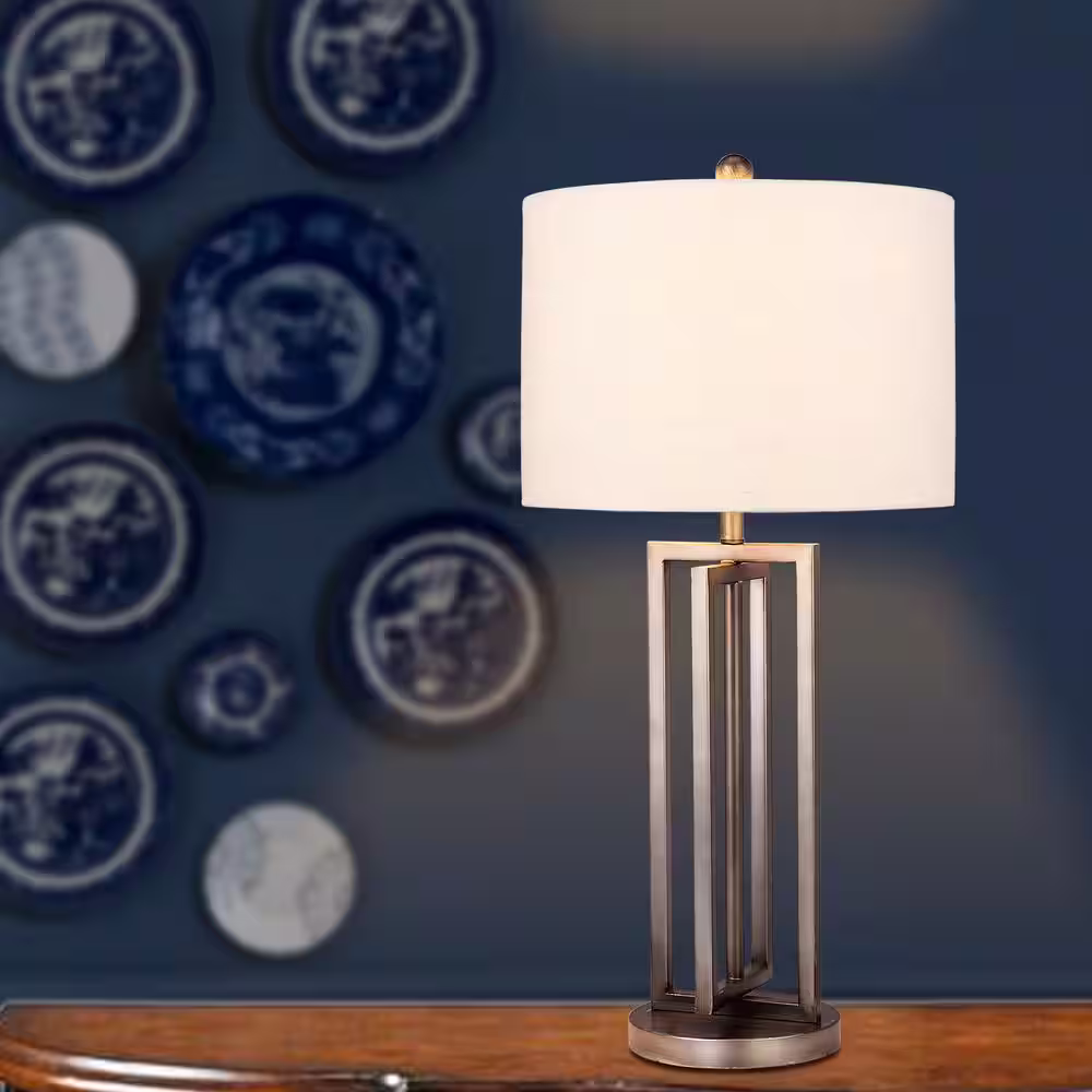 Fangio Lighting 29 in. Dark Silver Metal Table Lamp with Modern Crisscross Cross Design