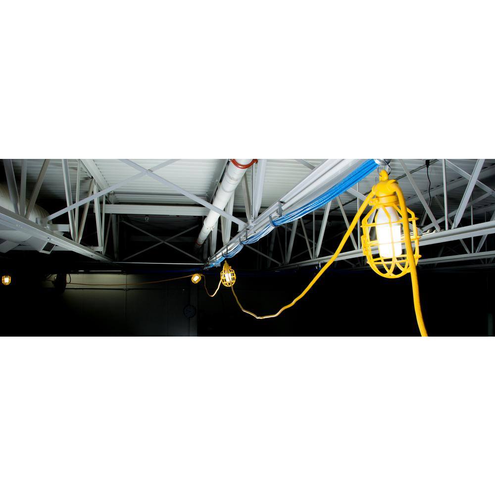 Bergen Industries 100 ft. 14/3 SJTW 10-Light Plastic Cage Temporary Light Stringer, Yellow