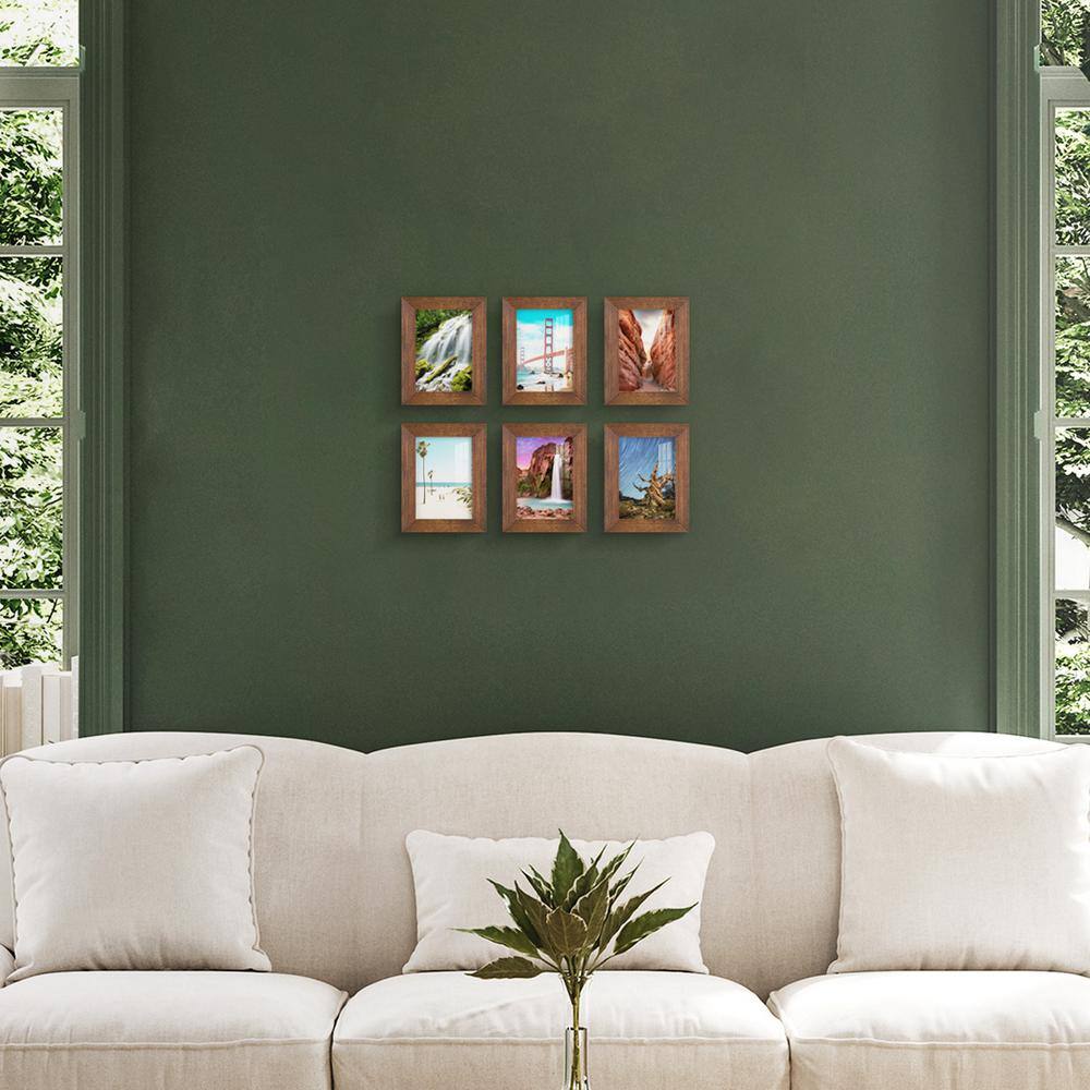 None Textured 3.5 in. x 5 in. Walnut Picture Frame (Set of 6)