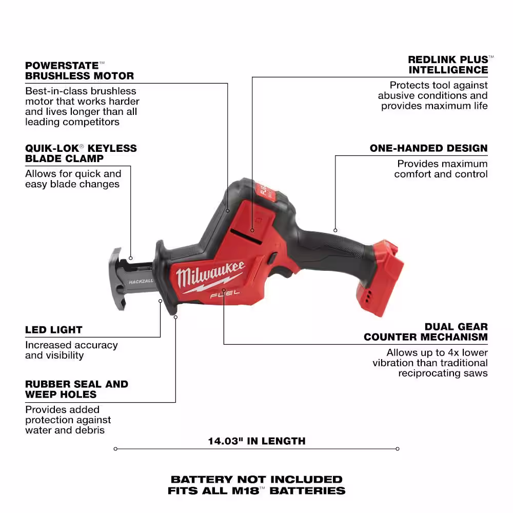 Milwaukee M18 FUEL 18-Volt Lithium-Ion Brushless Cordless HACKZALL Reciprocating Saw with 5.0Ah Battery & Sawzall Blade Set