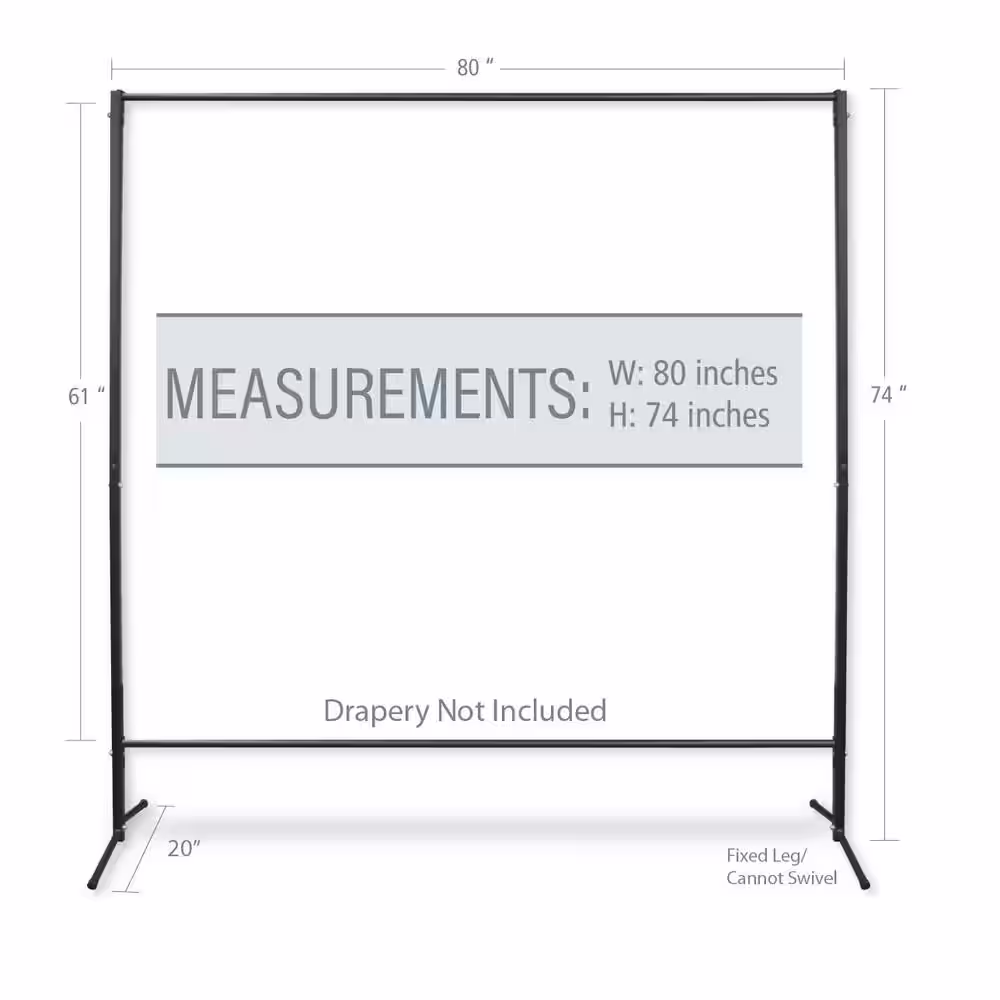 Rod Desyne 74 in. H x 80 in. W Room Dividers, Multi-Purpose Portable Rod Stand in Black