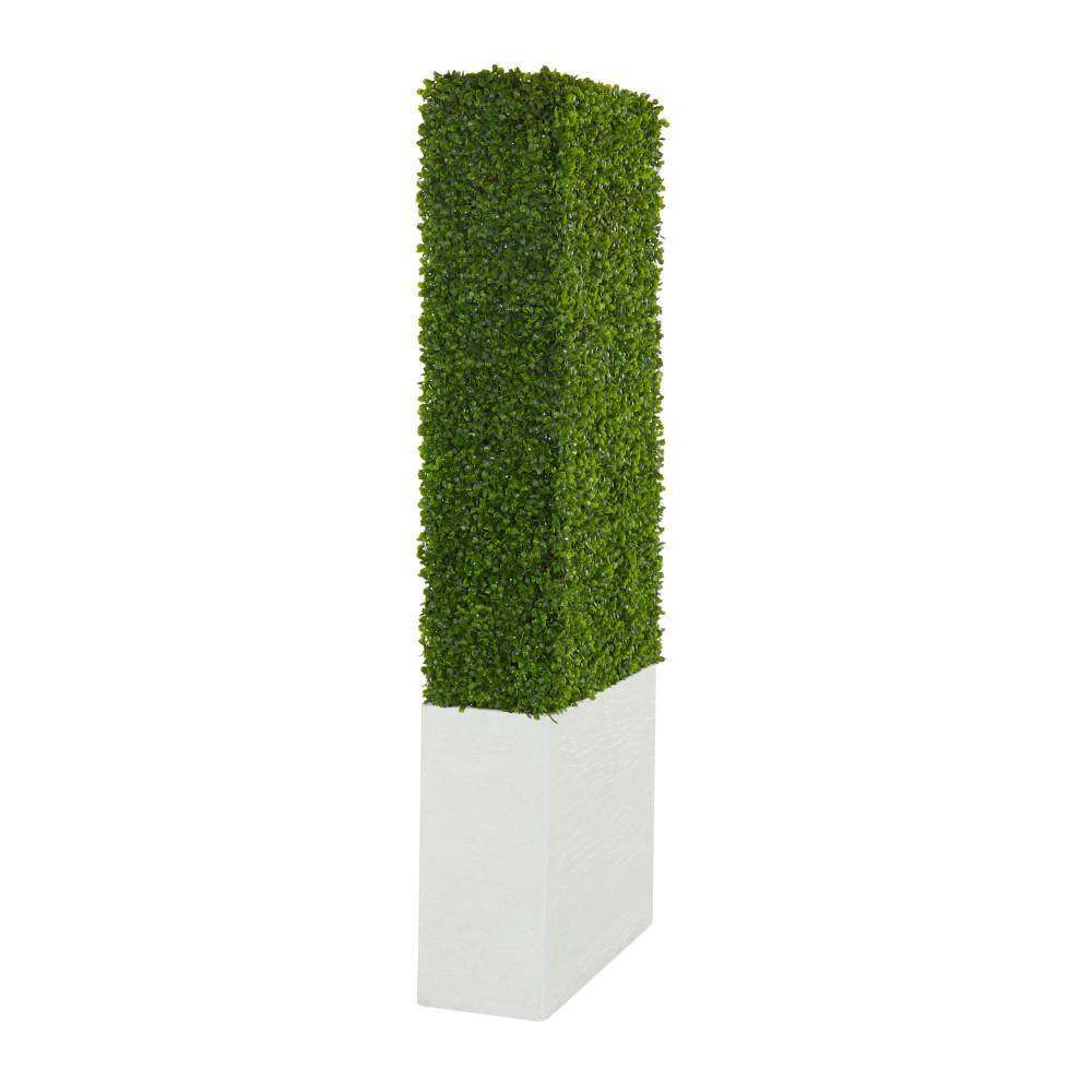 Litton Lane 59 in. H Tall Boxwood Hedge Topiary with Realistic Leaves and White Fiberglass Planter Box