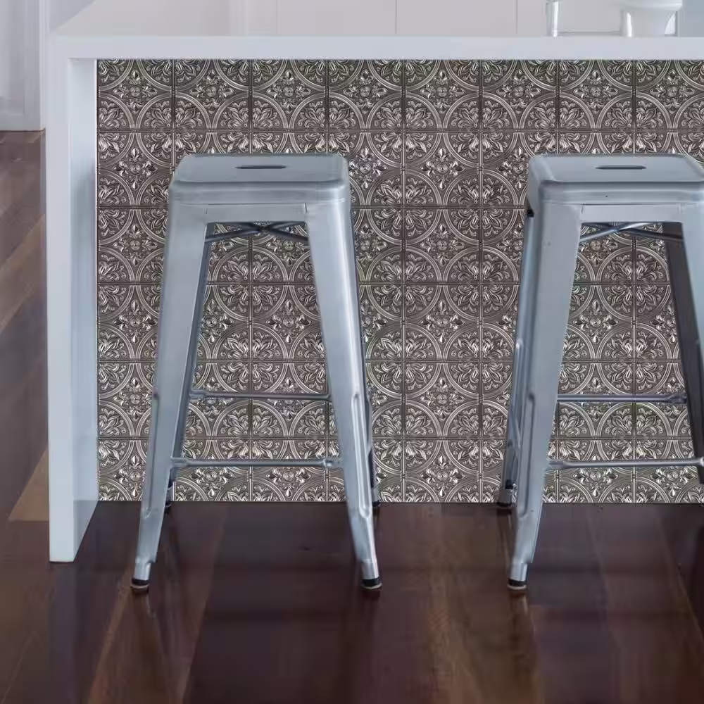 InHome Chelsea Silver Tin Tile 10 in. x 10 in. x 0.025 in. Vinyl Peel and Stick Tile Sample (0.69 sq. ft./Pack)