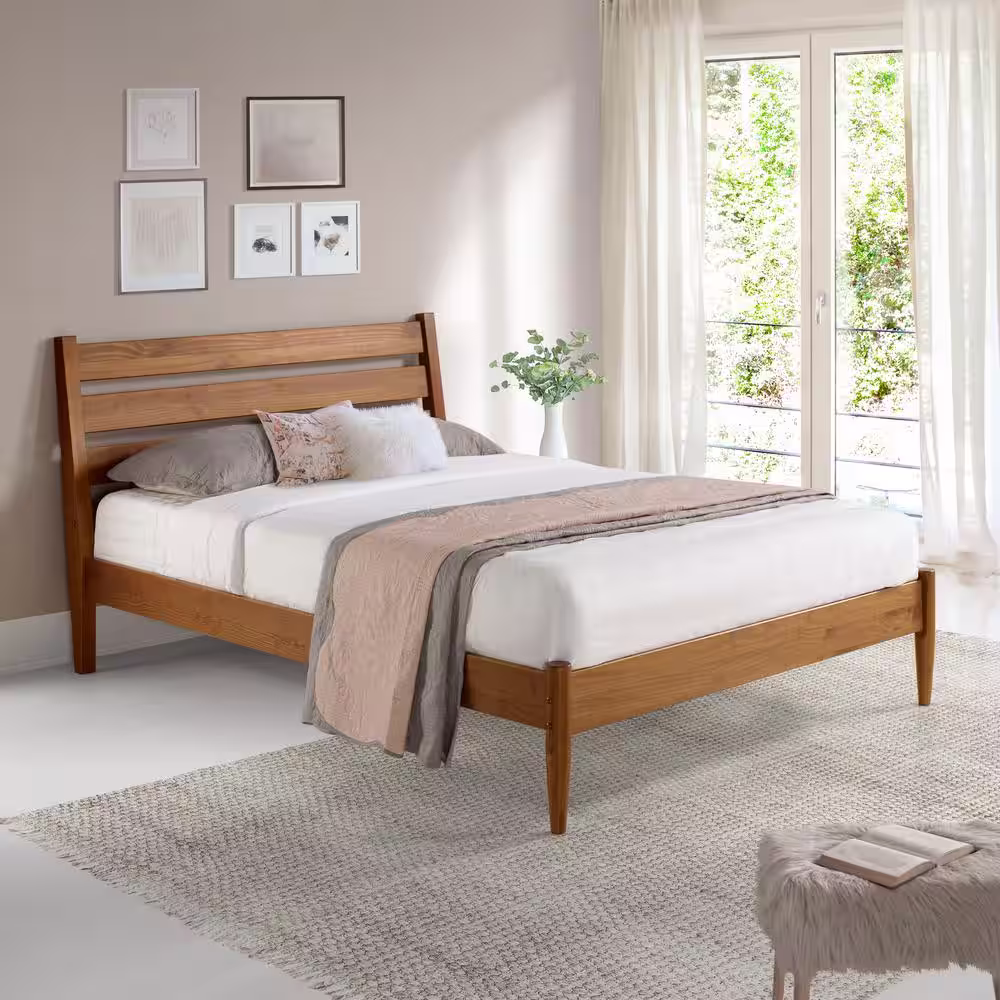 Camaflexi Mid-Century Modern Castanho Queen Size Platform Bed