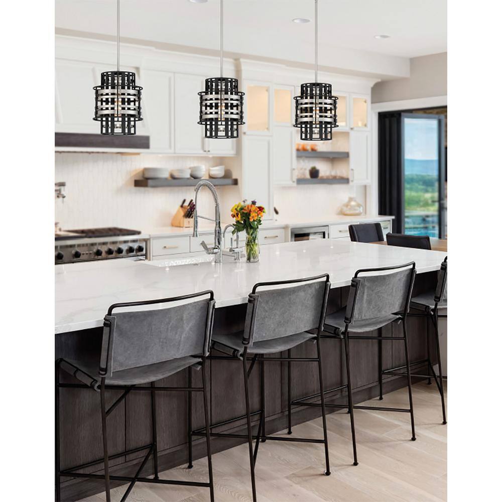 Metropolitan Presten 1-Light Brushed Nickel and Sand Coal Cylinder Mini Pendant