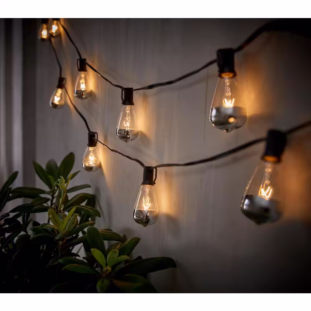 Hampton Bay 10-Light 11 ft. Indoor/Outdoor Plug-In ST38 Incandescent Bulb String Light with Silver Bottom