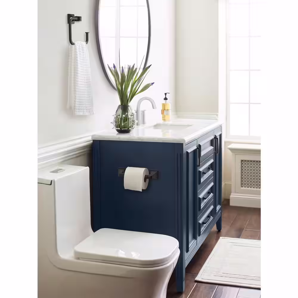 Amerock Mulholland 8-13/16 in. (224 mm) L Pivoting Double Post Toilet Paper Holder in Matte Black