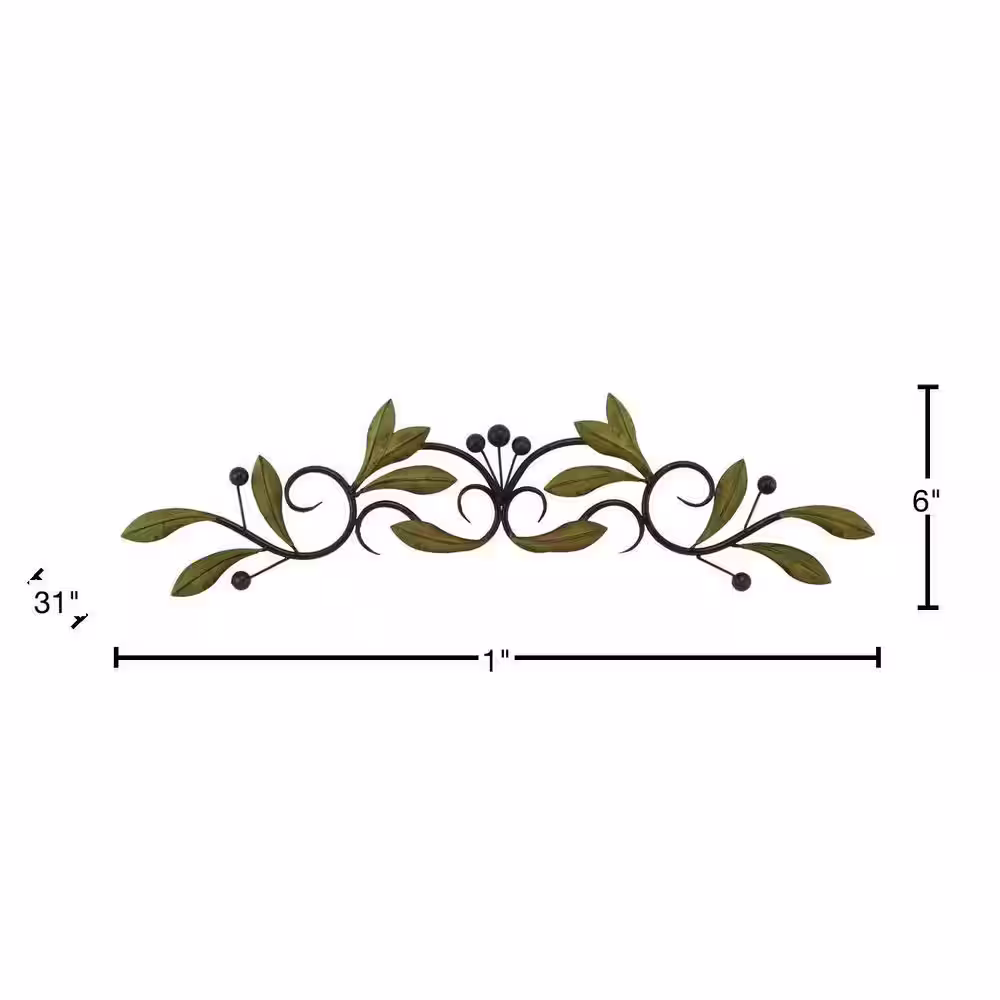 Benzara 32 in. Green and Brown Olive Branch Metal Wall Decor