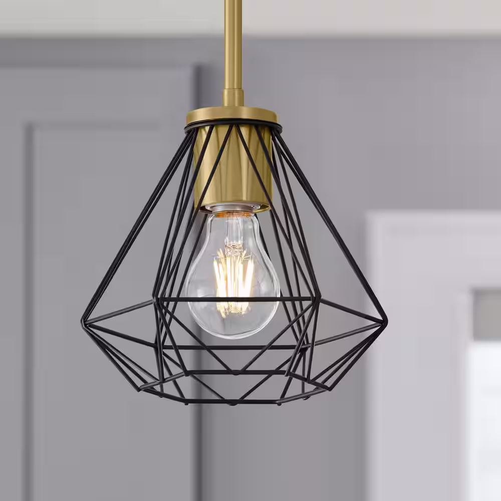 None Matte Black Geometric Diamond Metal Pendant Lamp Shade with 2-1/4 in. Fitter