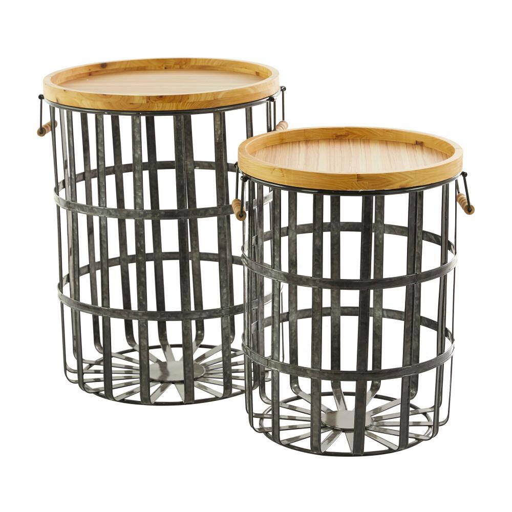 Litton Lane Metal Storage Basket with Wood Lids (Set of 2)