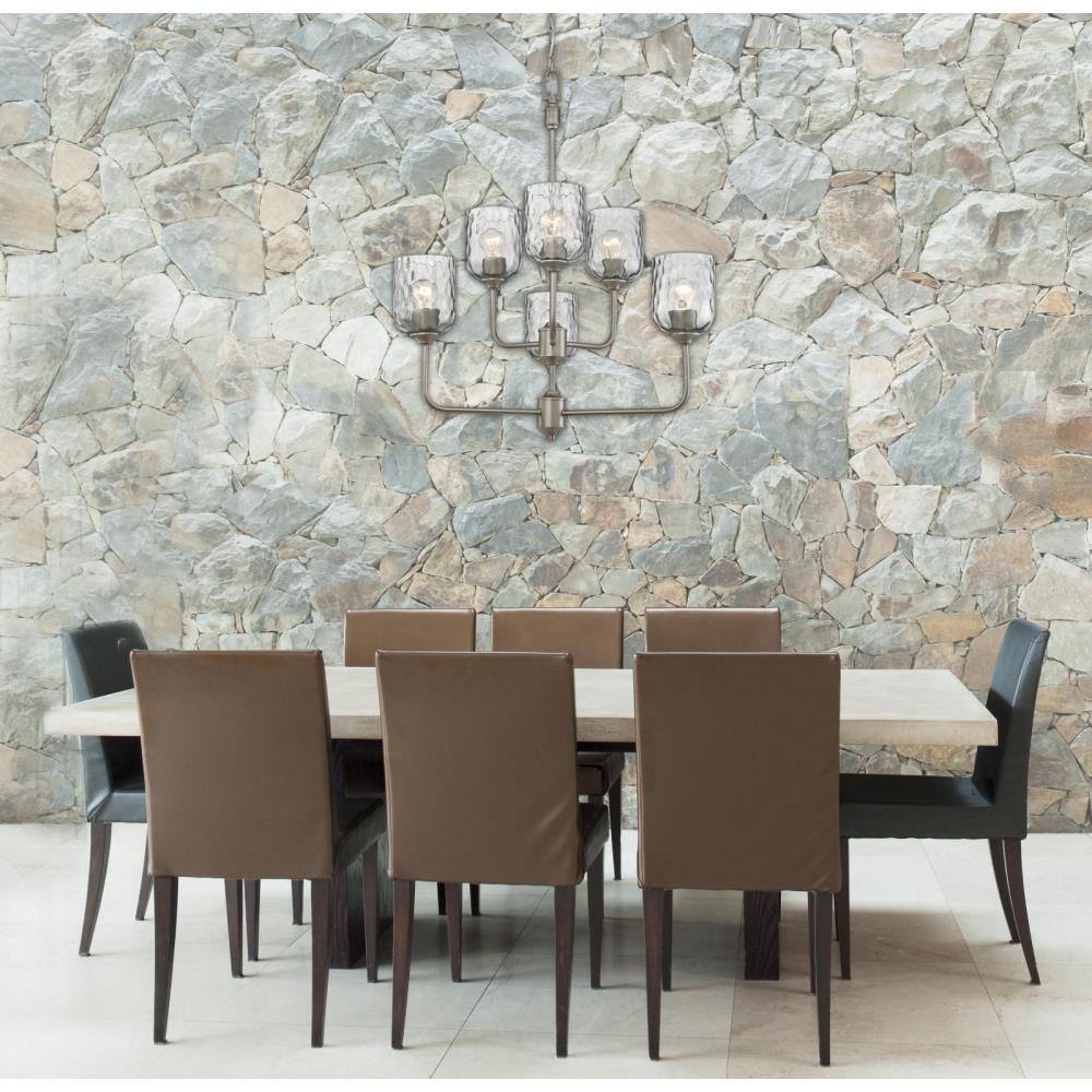 Westinghouse Basset 6-Light Dark Pewter Chandelier with Smoke Grey Hammered Glass Shades