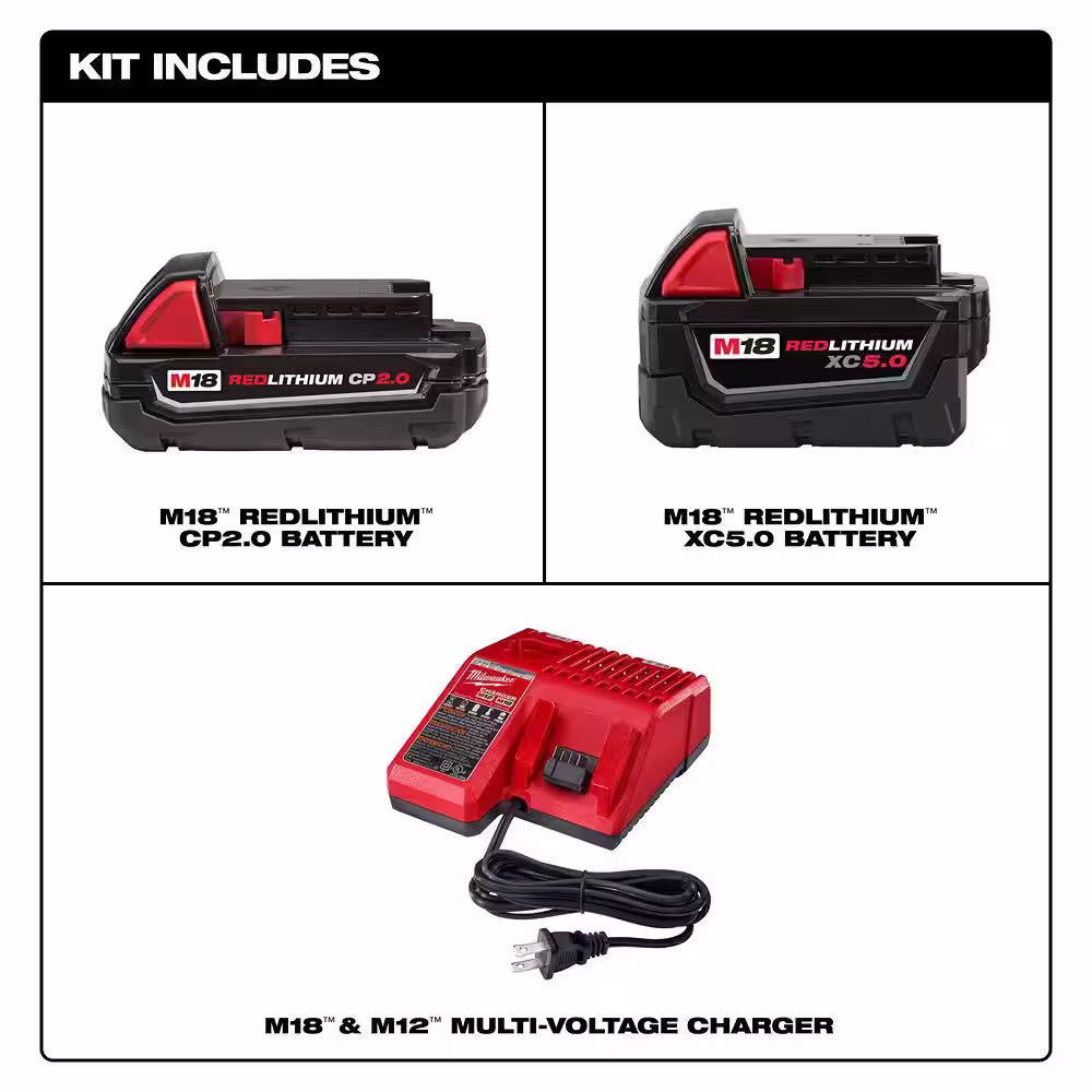 Milwaukee M18 18-Volt Lithium-Ion Starter Kit with One 5.0 Ah and One 2.0 Ah Battery and Charger