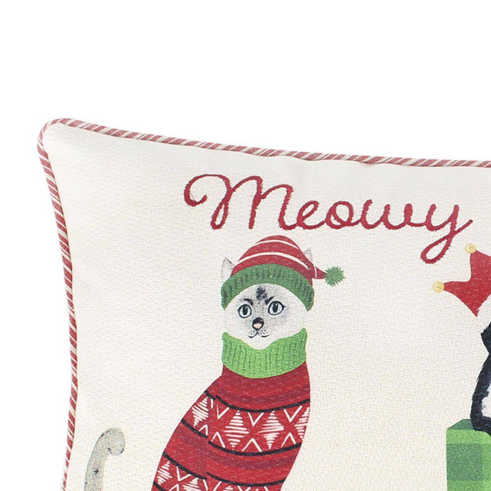 None Meowy Christmas Multi-Color Holiday Cats Print 12 in. x 24 in. Throw Pillow