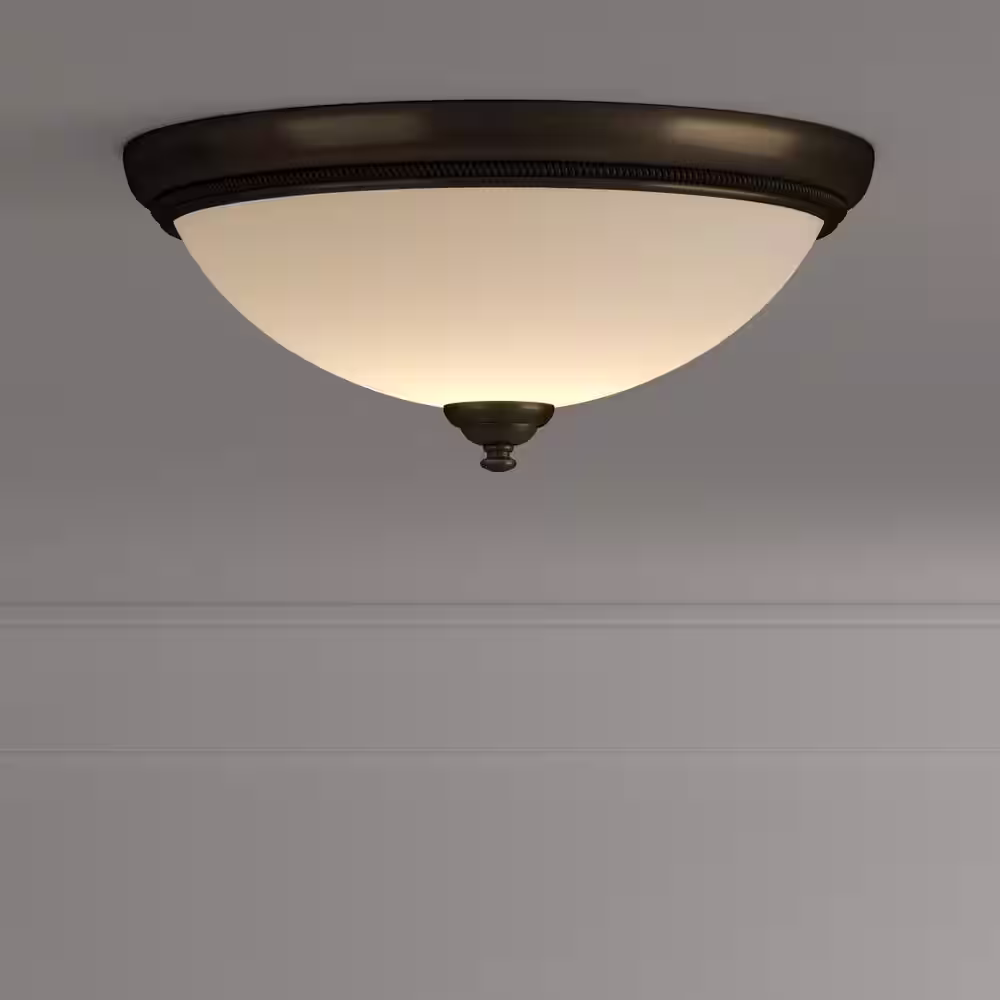 Progress Lighting Pavilion Collection 15 in. 2-Light Antique Bronze Flush Mount with Etched Watermark Glass Bowl