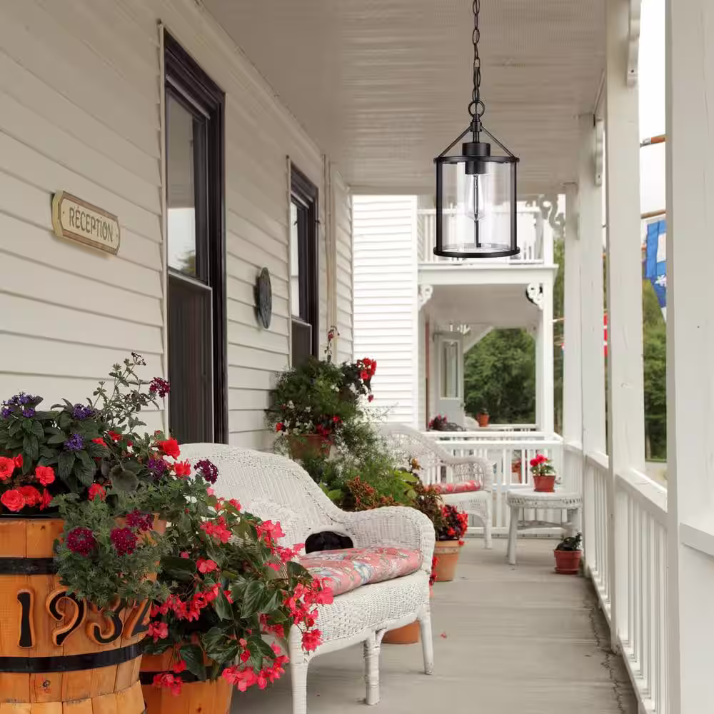 Globe Electric 1-Light Black Outdoor Indoor Pendant with Clear Glass Shade, Vintage Incandescent Bulb Included