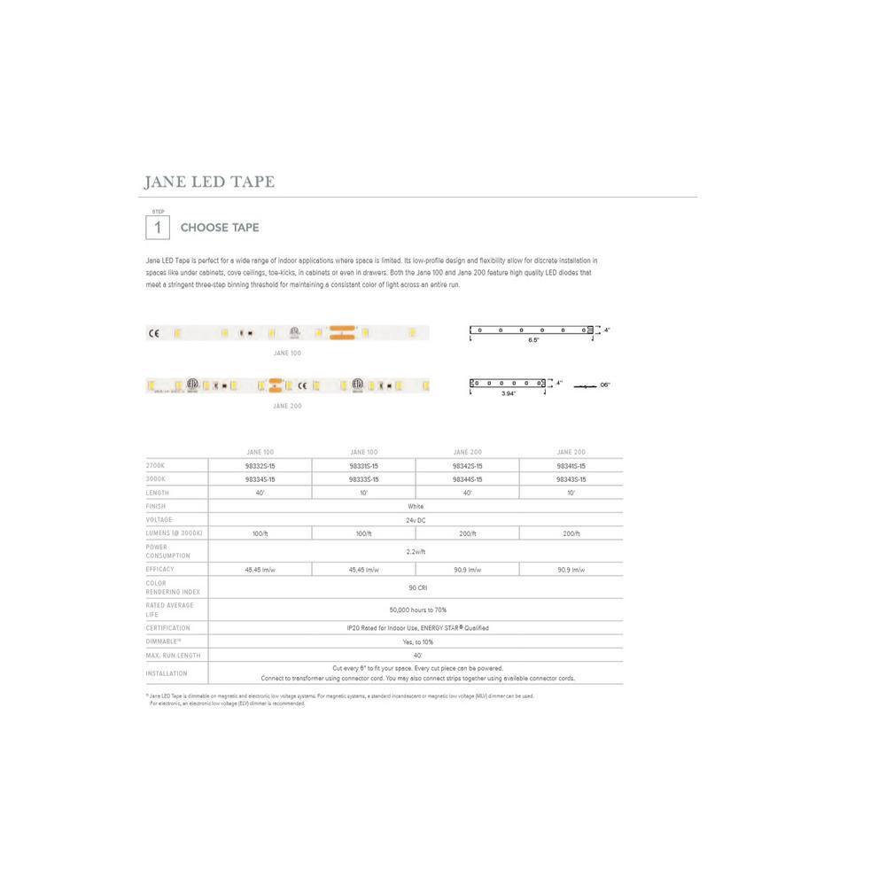 Generation Lighting Jane LED Tape 72 in. White Connector Cord