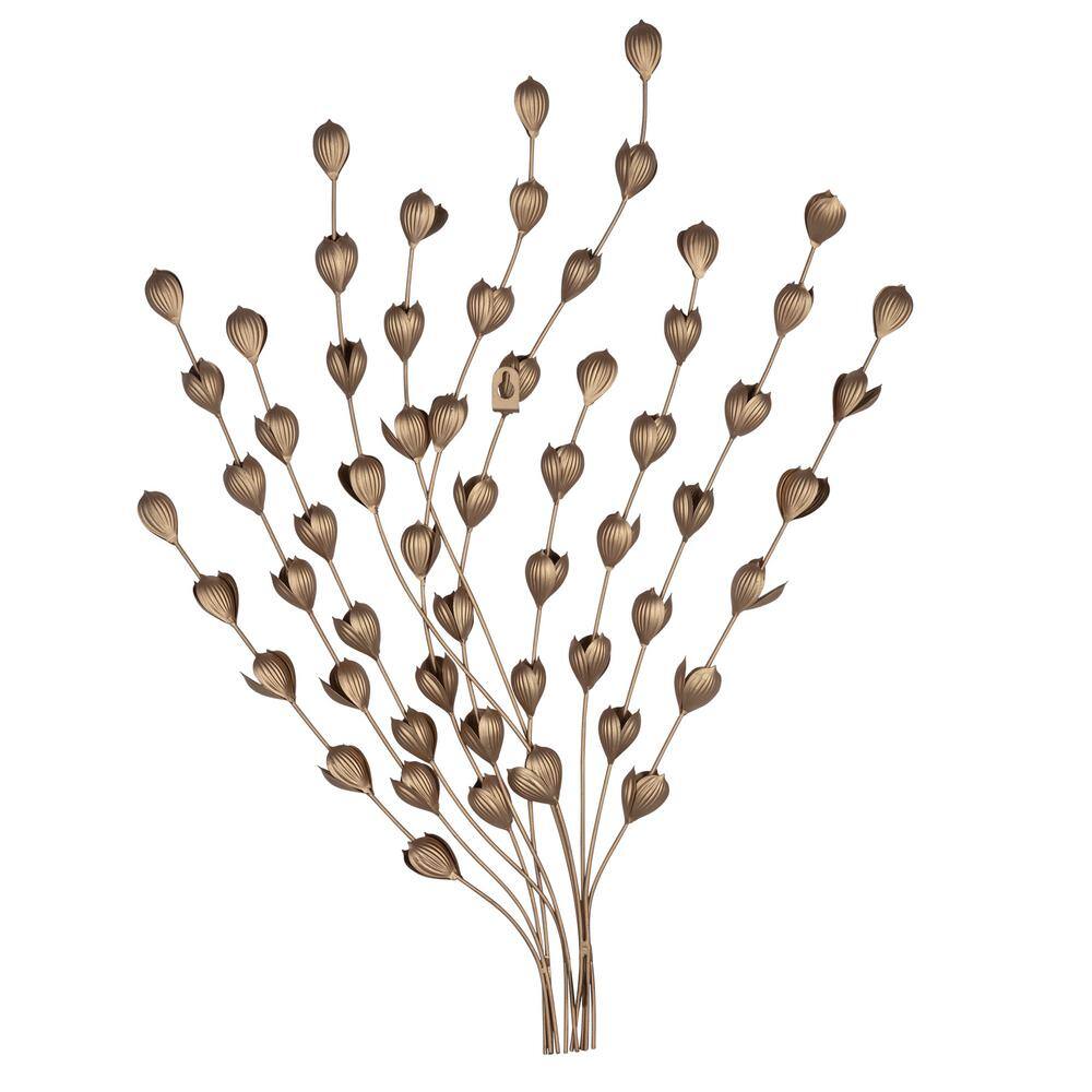 Stratton Home Decor Traditional 24 in. x 20 in. Bushel of Stems Metal Flower Buds Wall Decor