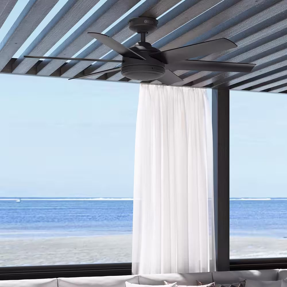 Hunter Jetty 52 in. Outdoor Matte Black Ceiling Fan with Wall Control Included