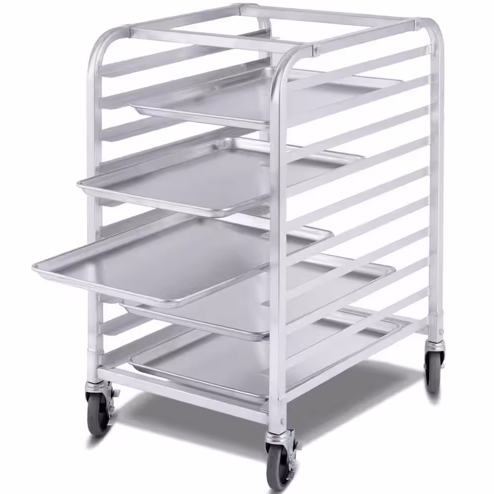 None Aluminum Silver 10 -Tier Kitchen Bun Pan Sheet Rack with 4-Casters
