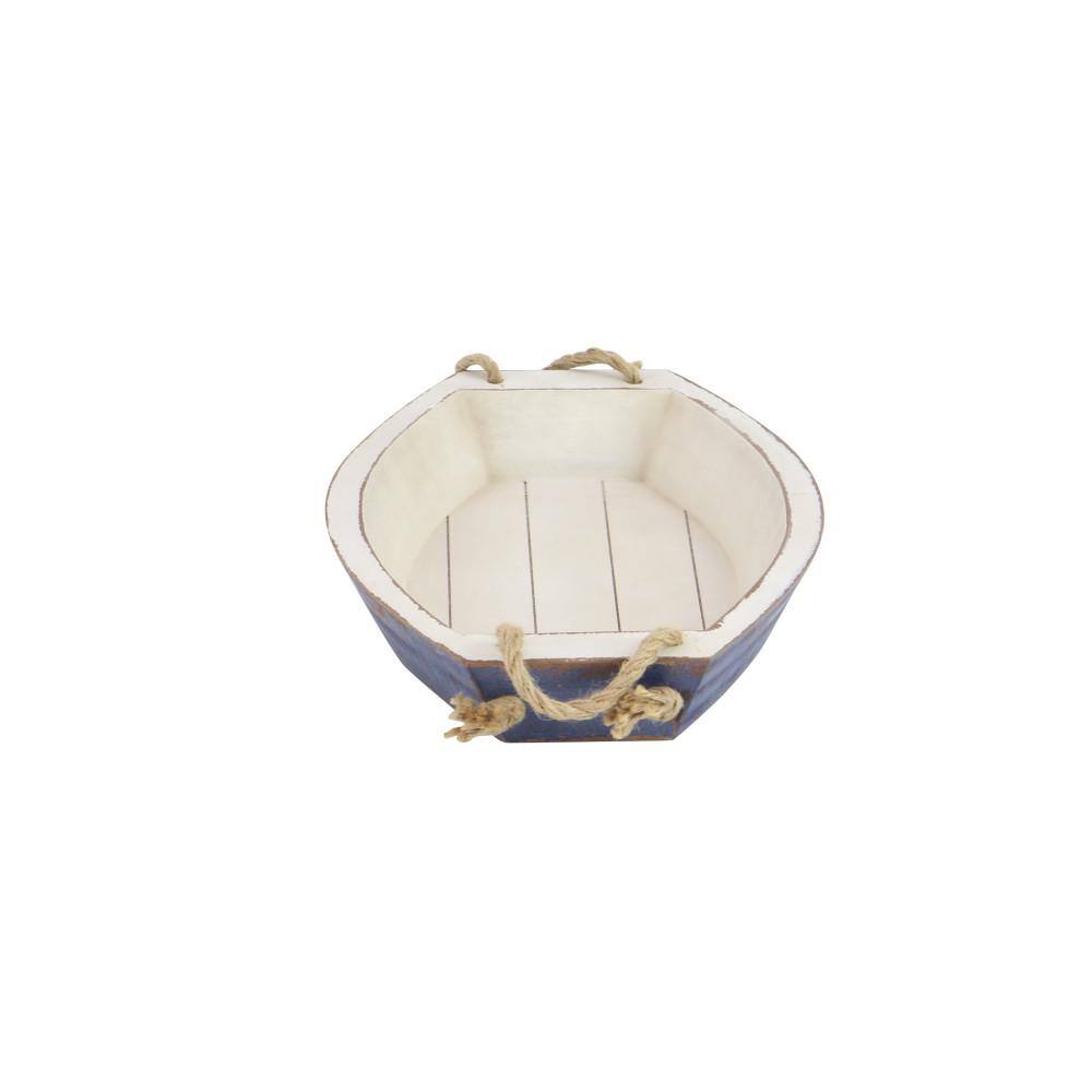Litton Lane White Wood Sail Boat Decorative Tray with Rope Handles (Set of 2)