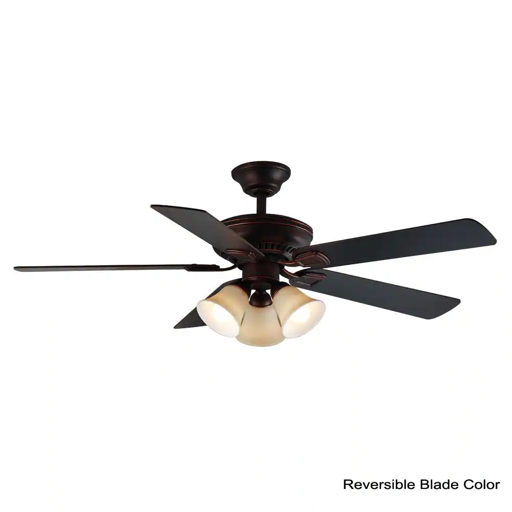 Hampton Bay Campbell 52 in. Indoor LED Mediterranean Bronze Ceiling Fan with Light Kit, Downrod, Reversible Blades and Remote