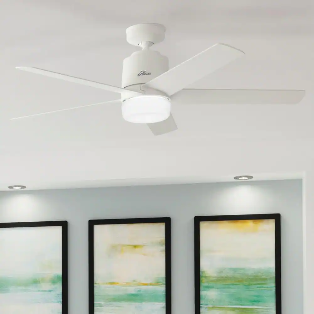 Hunter Stylus 52 in. Indoor Matte White Smart Ceiling Fan with Light and Remote Control