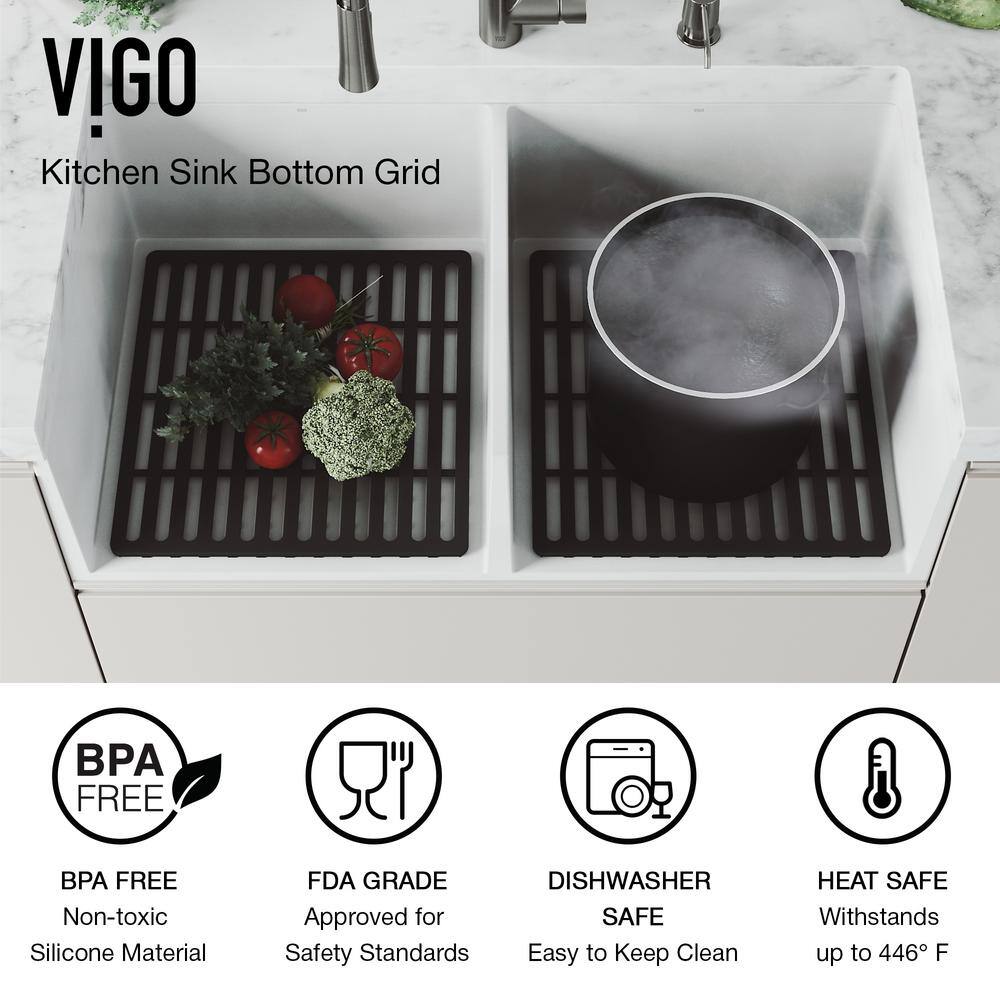 VIGO 15 in. x 15 in. Silicone Bottom Grid for 36 in. Double Bowl Kitchen Sink in Matte Black (2-Pack)
