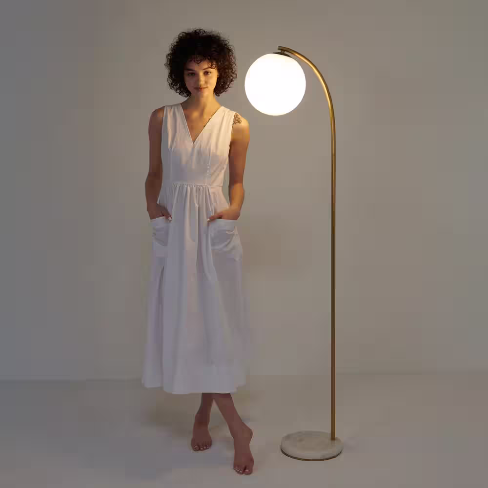 Brightech Luna Drop 75 in. Brass LED Arc Floor Lamp with Glass Shade