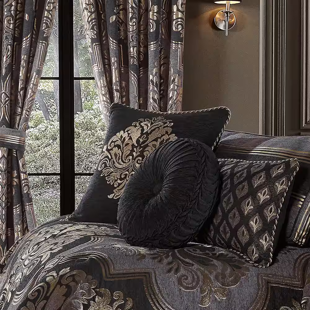 None Sayreville Black Polyester Tufted Round Decorative Throw Pillow 15 x 15 in.