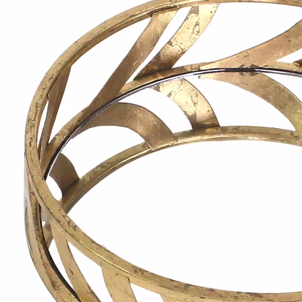 Benjara Gold and Silver Round Metal Streamline Tray with Mirror Panel Insert