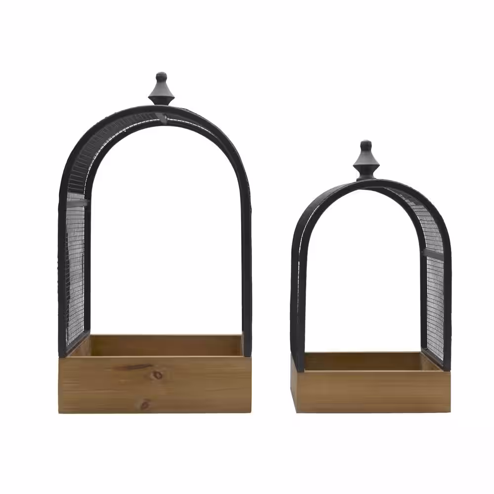 Elements 2-Piece Metal and Wood Birdcage Tabletop Decor Set