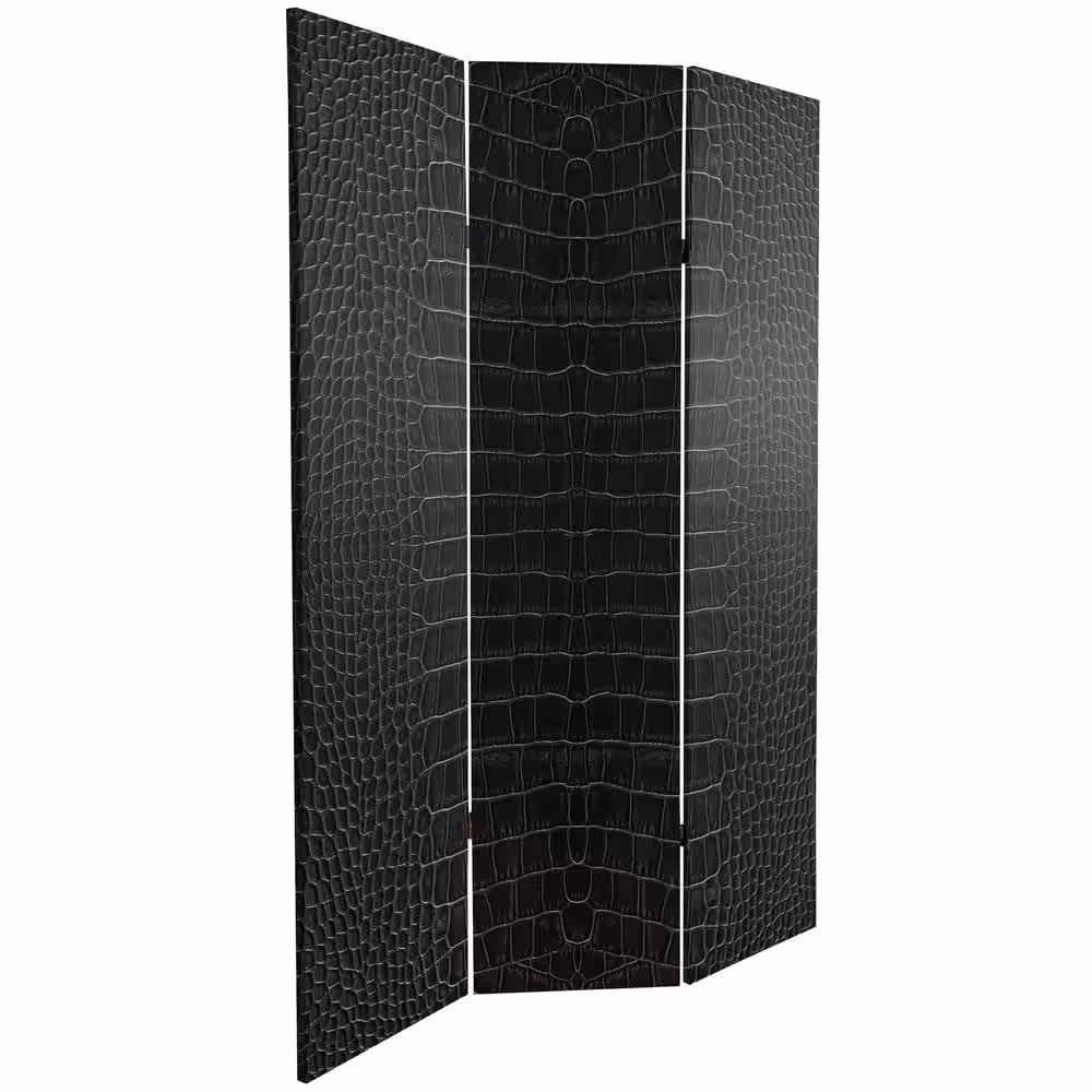 None Black Crocodile Print 6 ft. Printed 3-Panel Room Divider