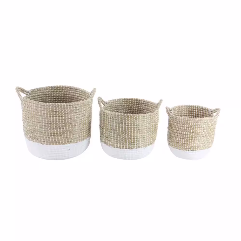 CosmoLiving by Cosmopolitan Seagrass Handmade Two Toned Storage Basket with Handles (Set of 3)