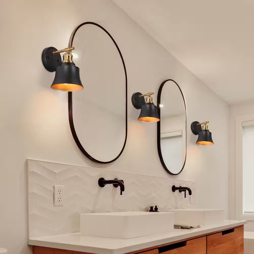 Uolfin Modern Farmhouse Wall Light, 6 in. 1-Light Bathroom Black and Gold Bell Wall Sconce